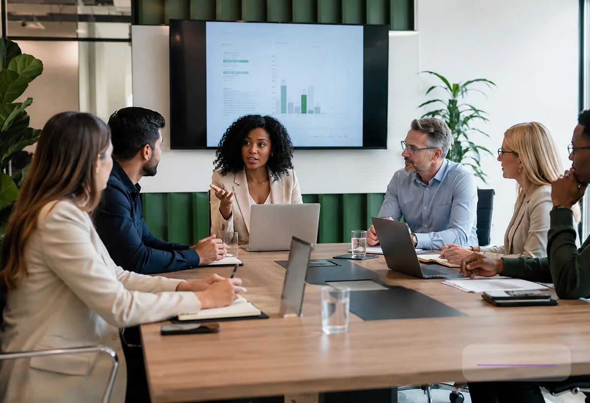 Organizers reviewing notes for a professional conference plan