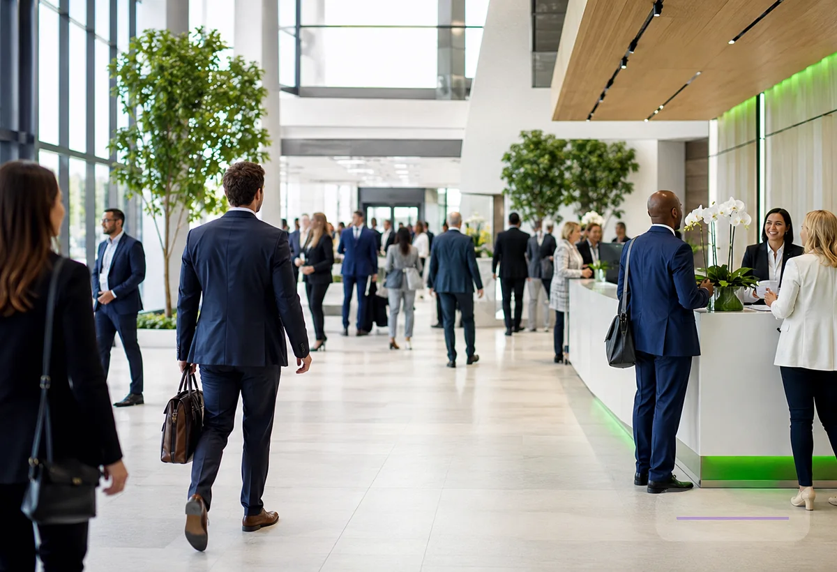 Advisor explaining event space details to a business client